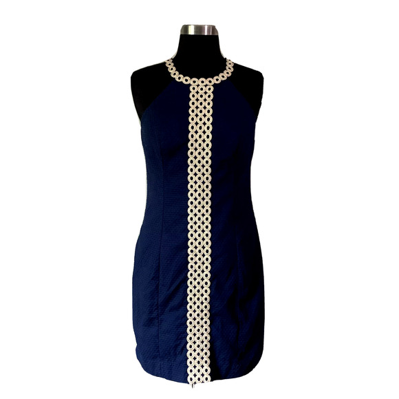 Lilly Pulitzer Dresses & Skirts - Lilly Pulitzer Sasha Shift Dress Navy and Gold Size 0 Sleeveless Halter Summer